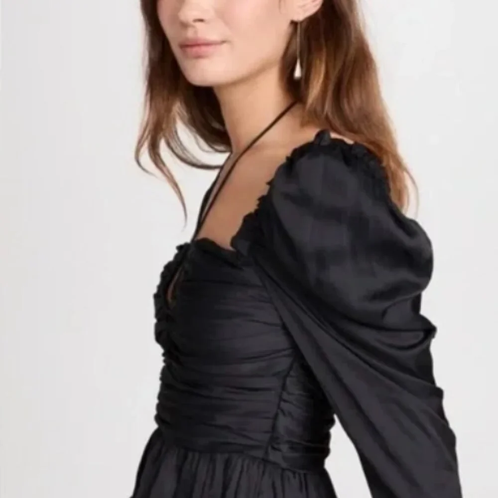 NWOT Ulla Johnson Mirelle Black Ruched Peplum Noir Blouse M $395